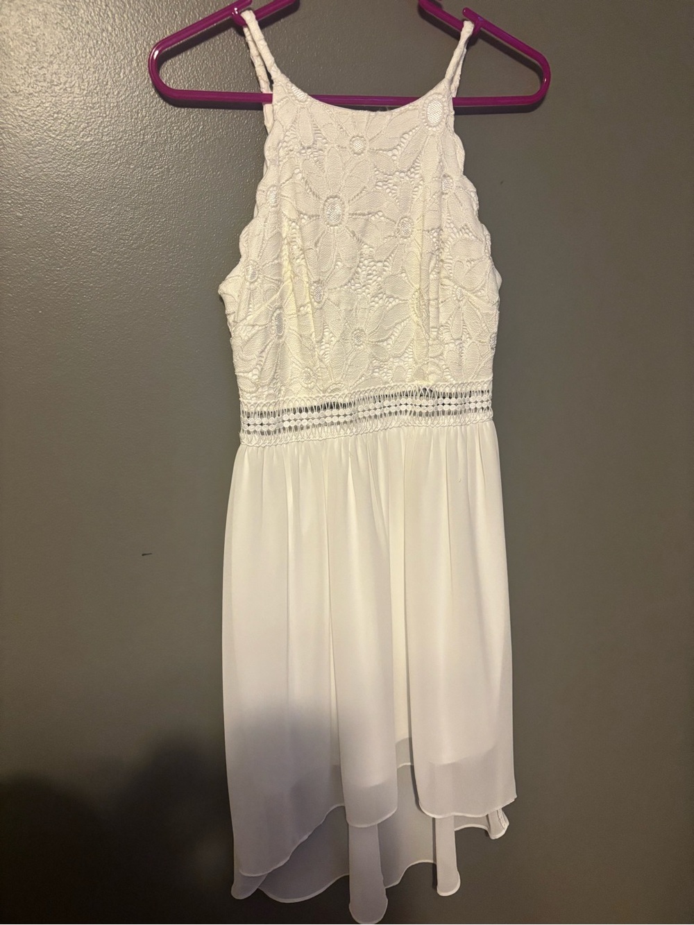 White high low Lace Halter Juniors’ dress
